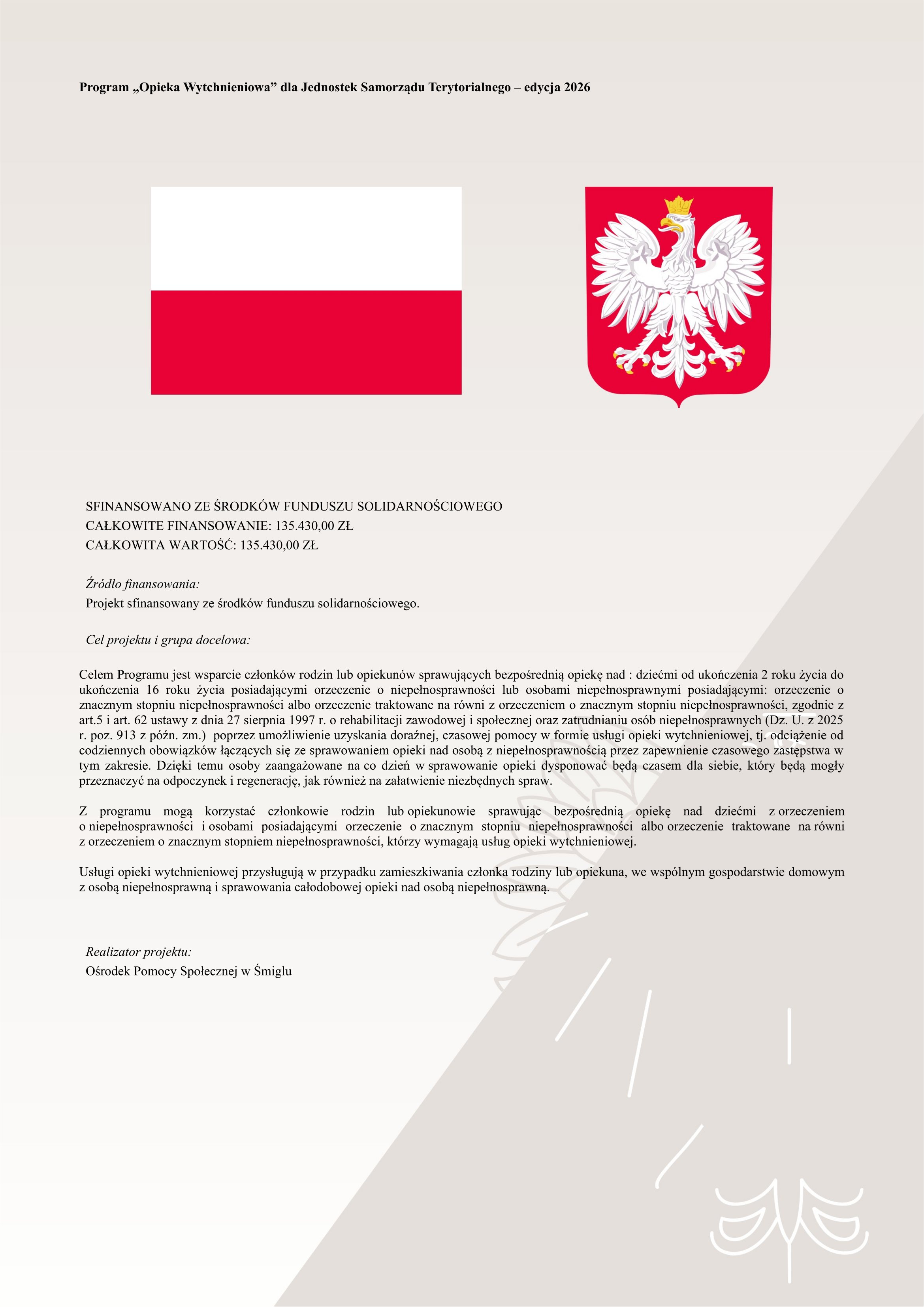 Program &bdquo;Opieka Wytchnieniowa&rdquo; dla Jednostek Samorządu Terytorialnego &ndash; edycja 2026