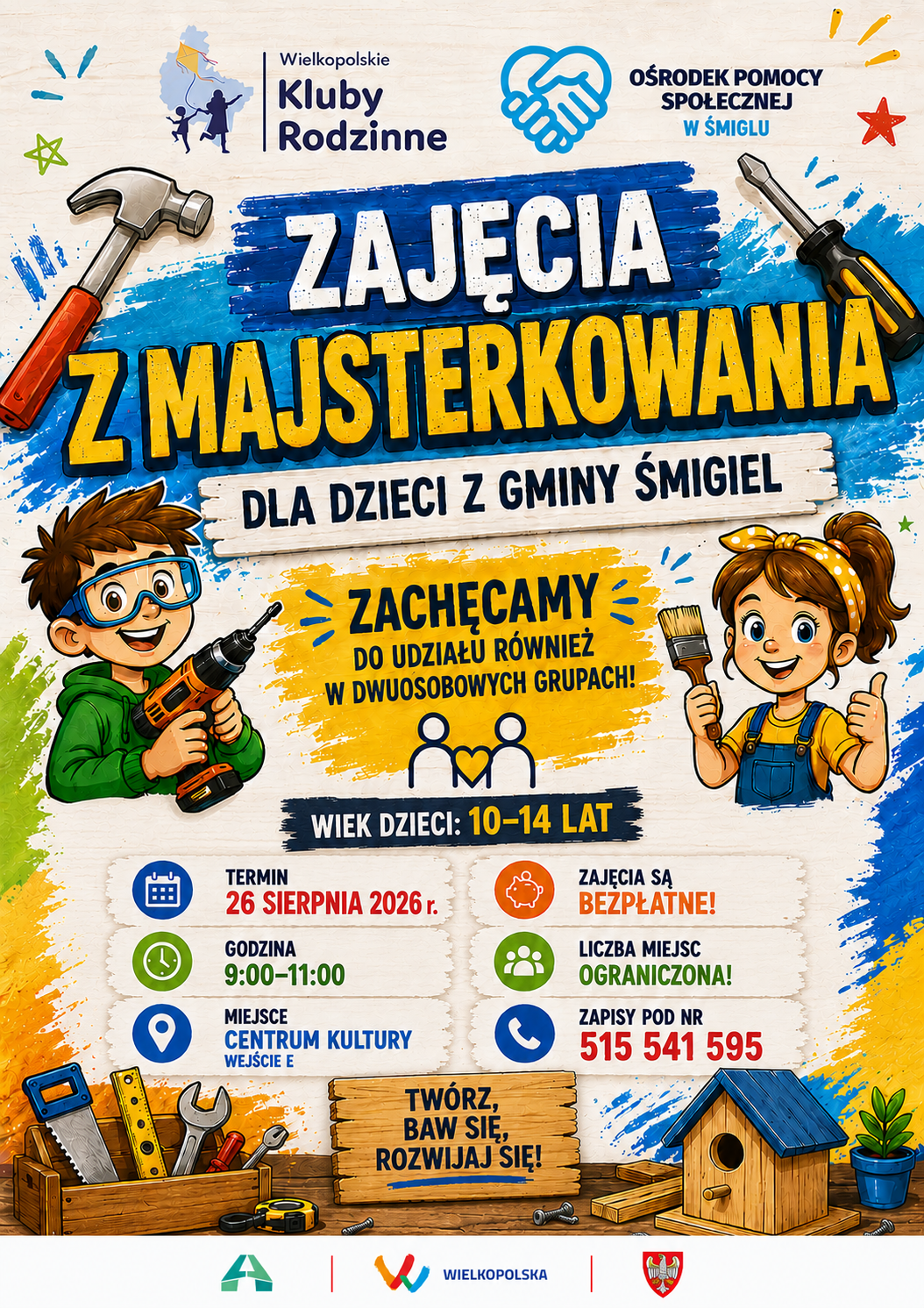 Ośrodek Pomocy Społecznej zaprasza dzieci z&nbsp;Gminy Śmigiel na&nbsp;zajęcia z&nbsp;majsterkowania