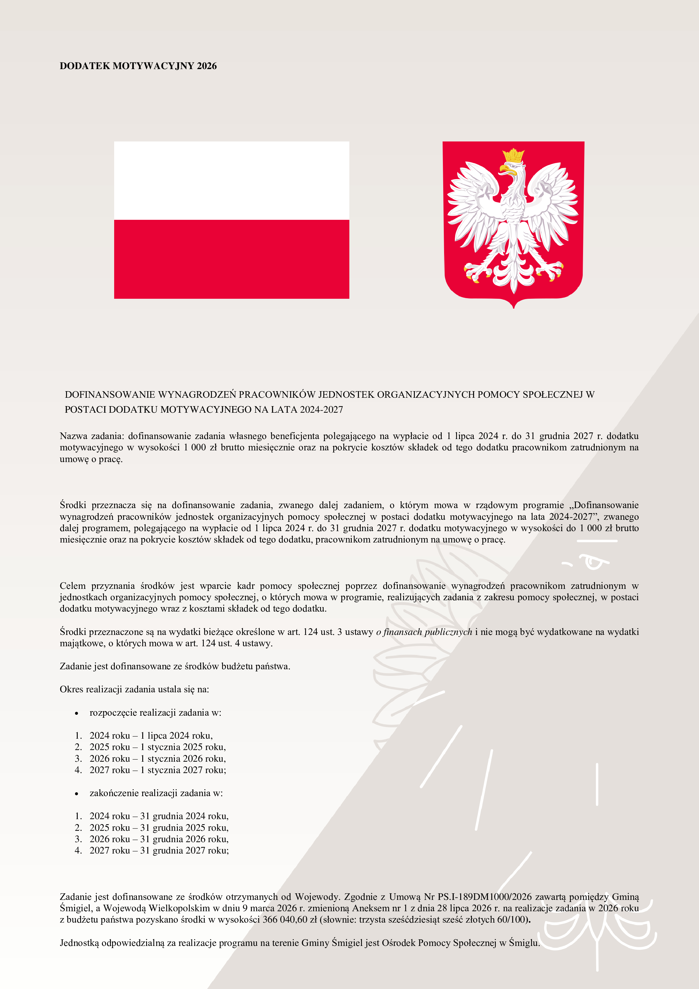 Rządowy program: "Dofinansowanie wynagrodzeń pracownik&oacute;w jednostek organizacyjnych pomocy społecznej w&nbsp;formie dodatku motywacyjnego" 
