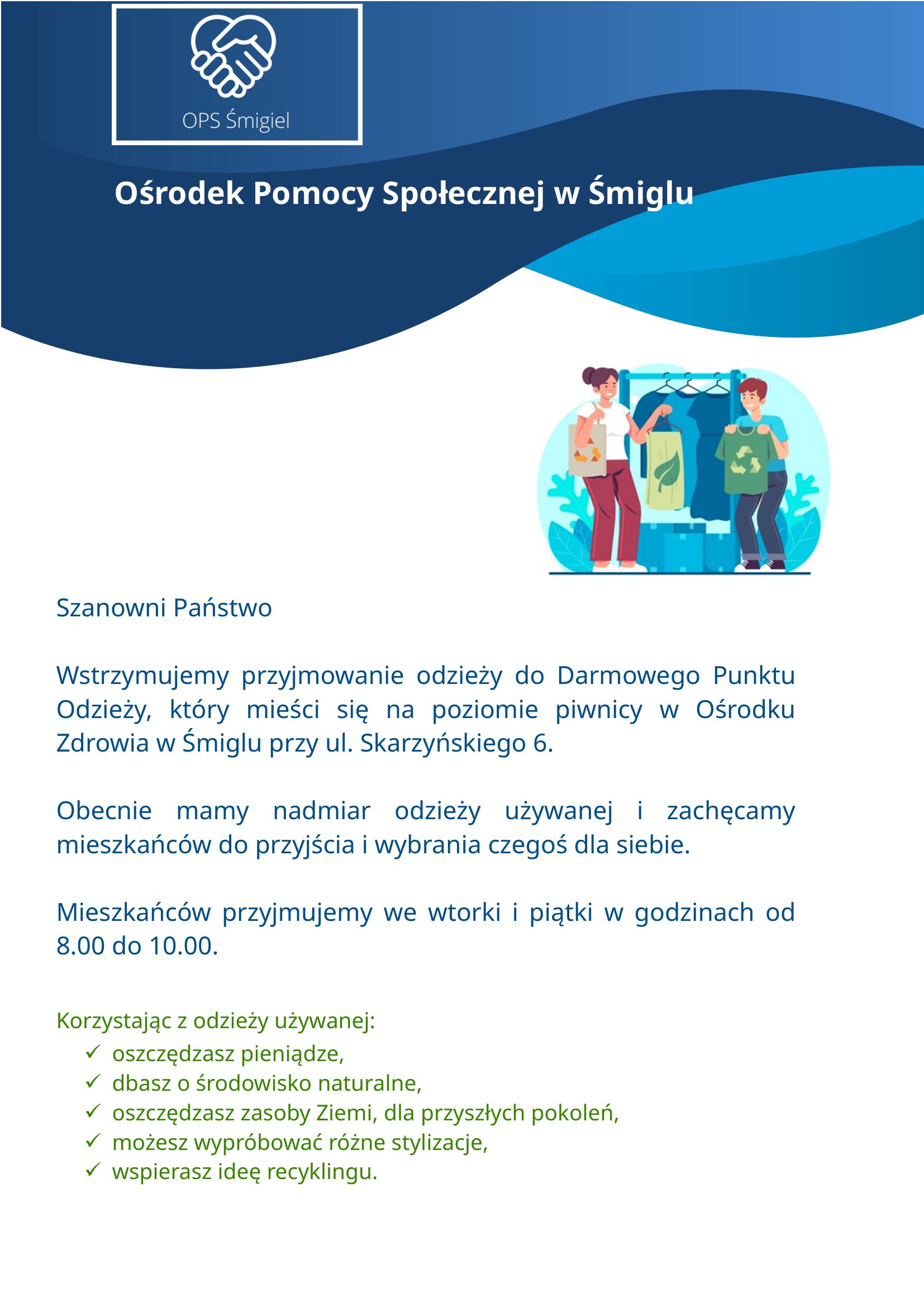 plakat darmowy punkt odzieży