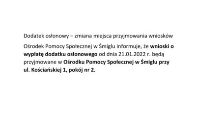 Zdjęcie do Dodatek osłonowy &ndash; zmiana miejsca przyjmowania wniosk&oacute;w