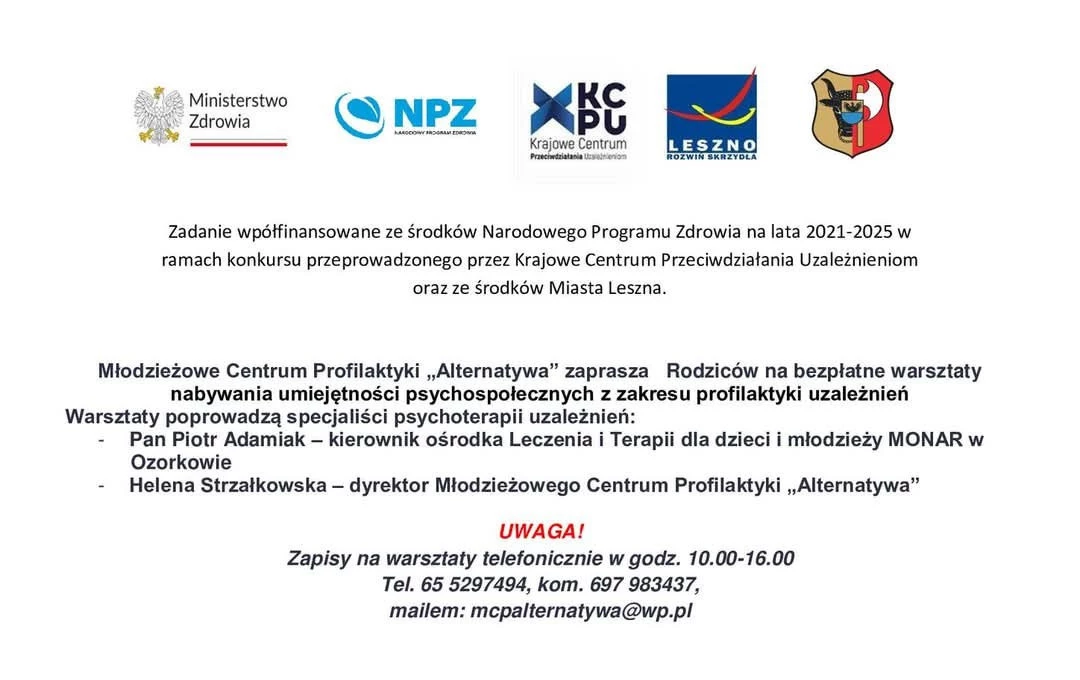bezplatne warsztaty- Cel jak uchronić dzieci przed uzależnieniami, wzmocnić poczucie wartości i jak reagować