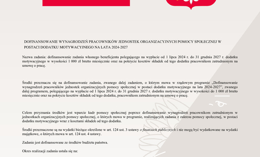 Rządowy program: "Dofinansowanie wynagrodzeń pracowników jednostek organizacyjnych pomocy społecznej w formie dodatku motywacyjnego"